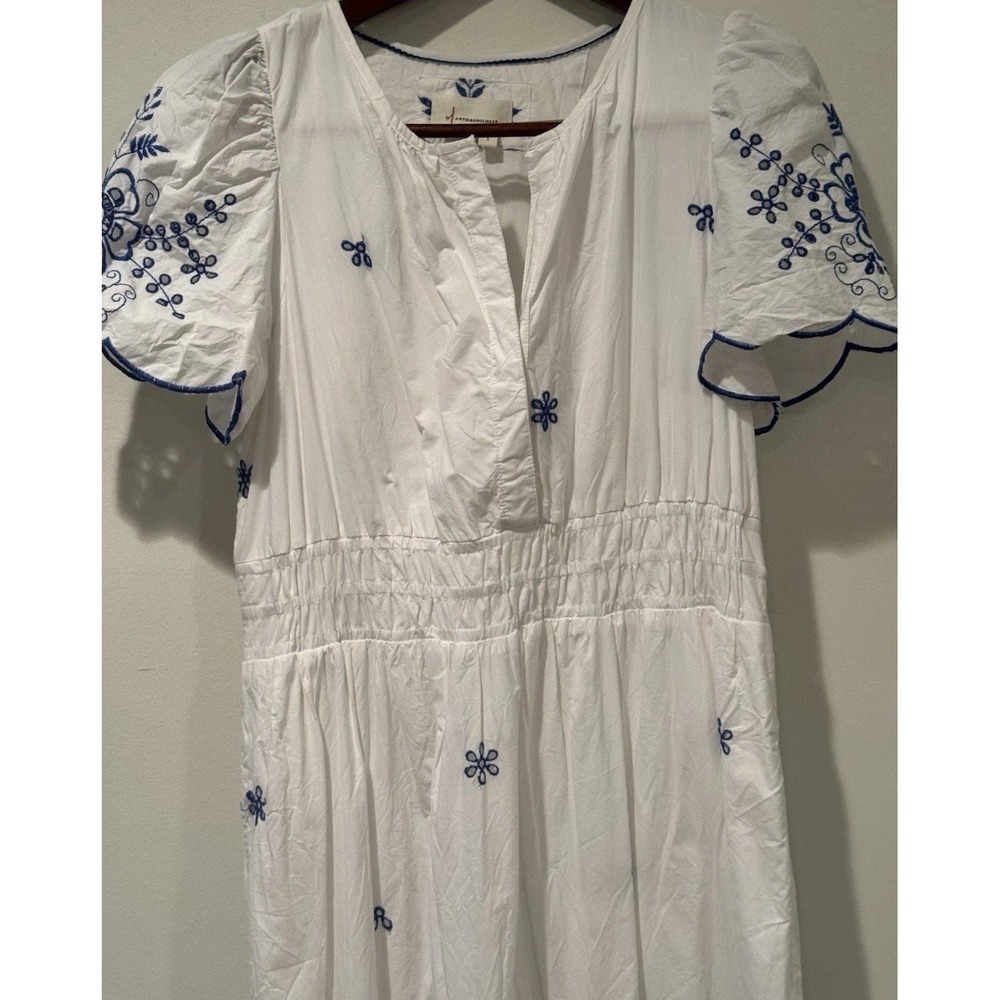 Anthropologie The Somerset Maxi Dress Womens Embroidered Eyelet Large Blue White - Picture 7 of 9